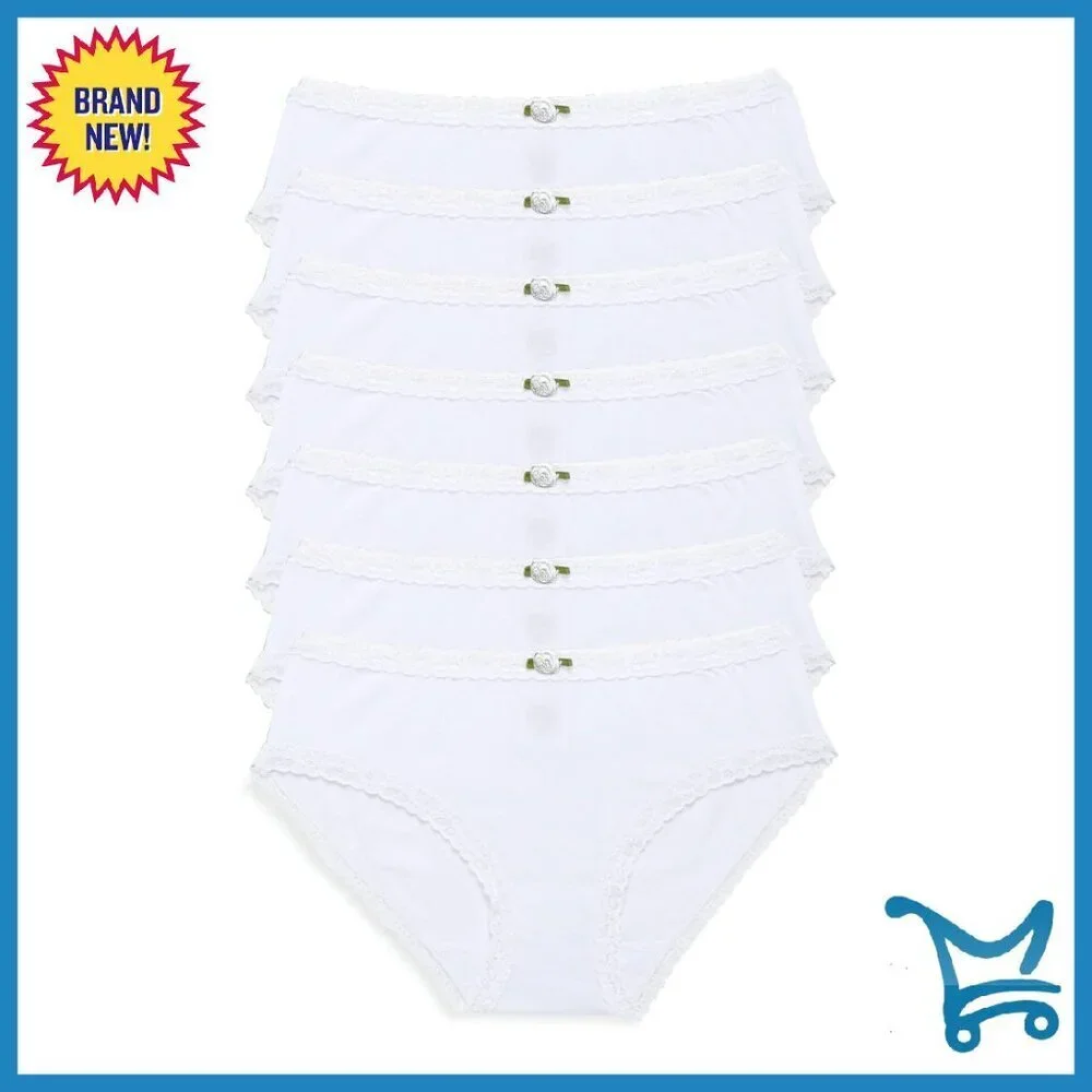 Girls Soft Lace Trim Panties, Modal Cotton Blend, USA Made, Sizes XS-XXL